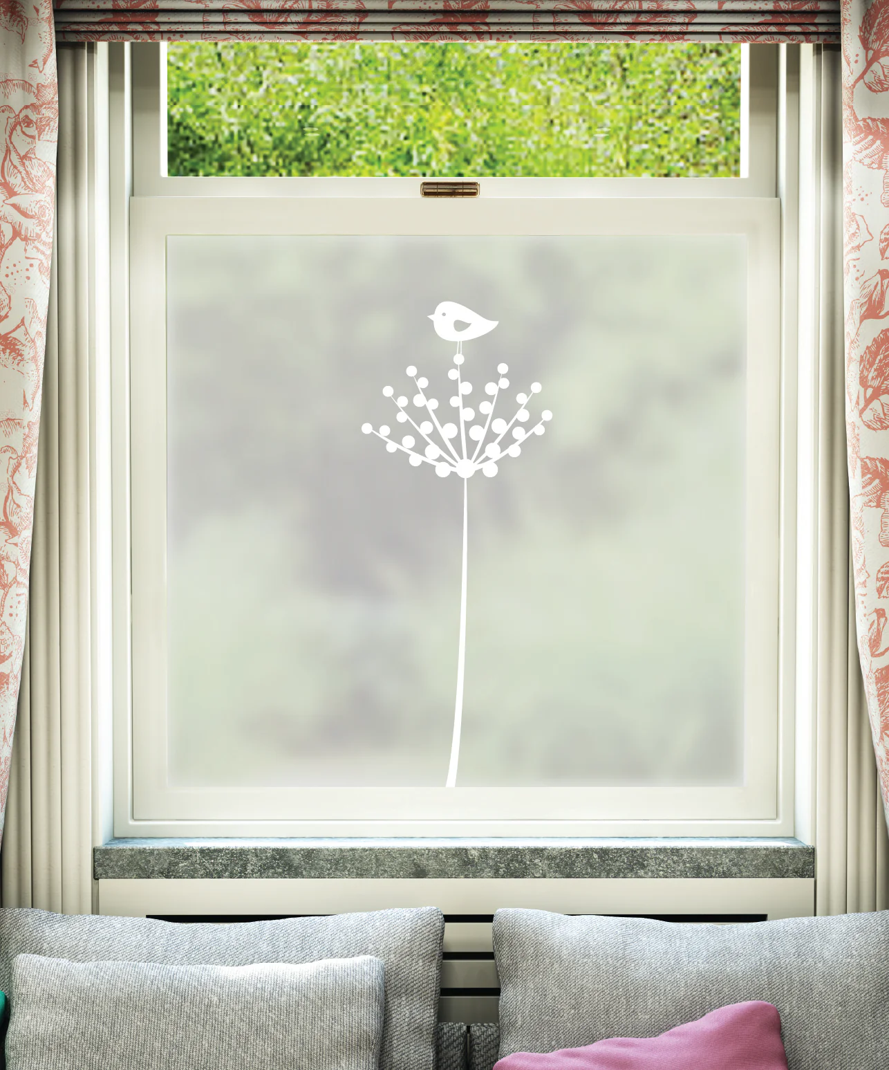 Fioritura with Bird White Printed Pattern