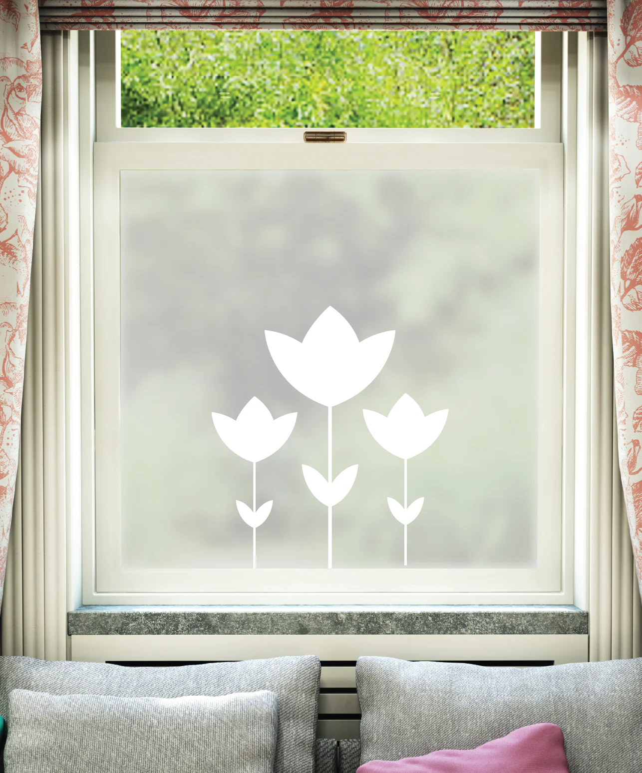 Trio of Tulips White Printed Pattern